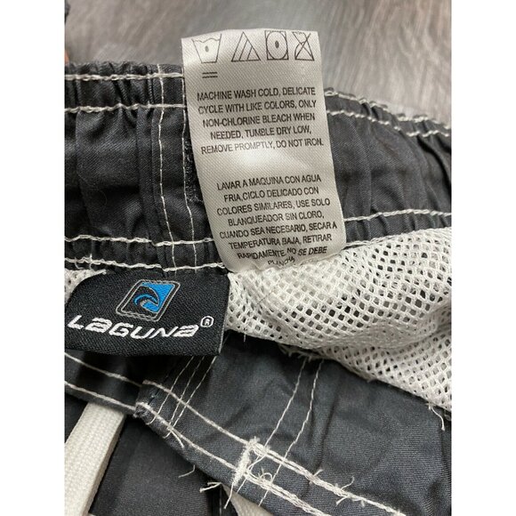 Laguna Men Swim Shorts Size XXL Gray White Striped Lined Mesh Orange Trim Trunks - Picture 4 of 7